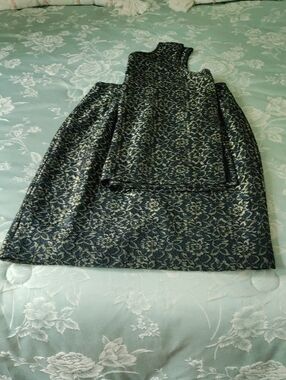 Metallic Floral Brocade Two-Piece Set - Black and Gold